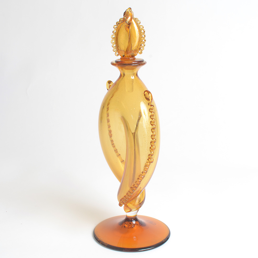 BOTTIGLIA MURANO in TOPAZIO CON FOGLIA ORO